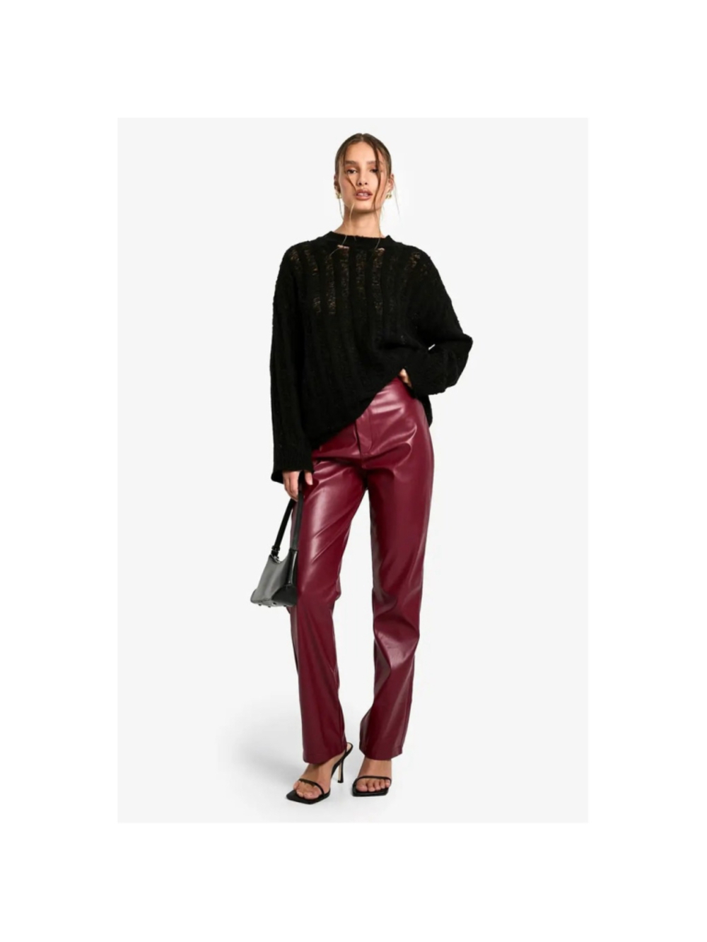 NWT US sz 12 Berry Faux Leather High Waisted Straight Leg Trouser BOOHOO NEW